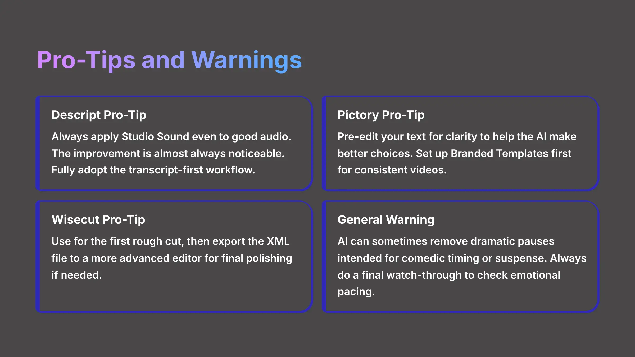 Pro-Tips and Warnings