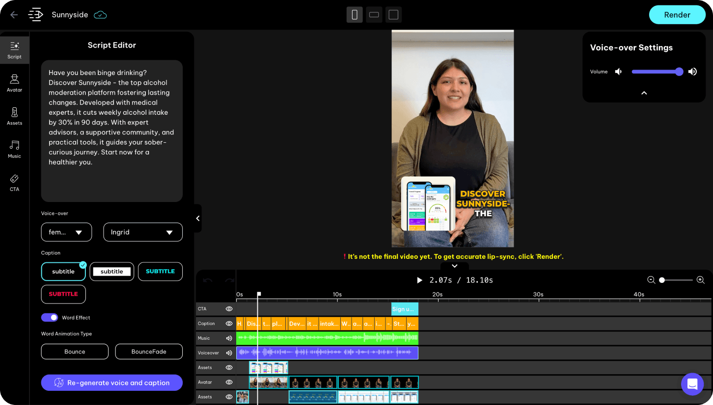 Creatify AI video generation interface