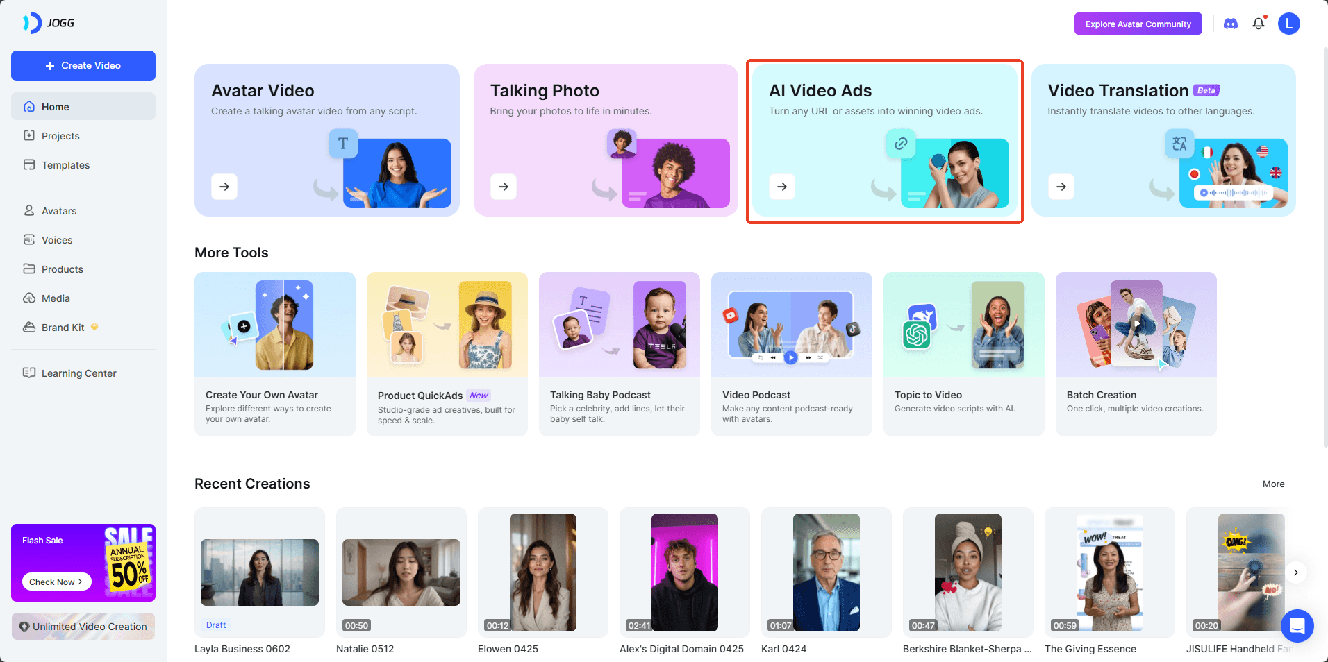 Jogg AI Video Generator Interface