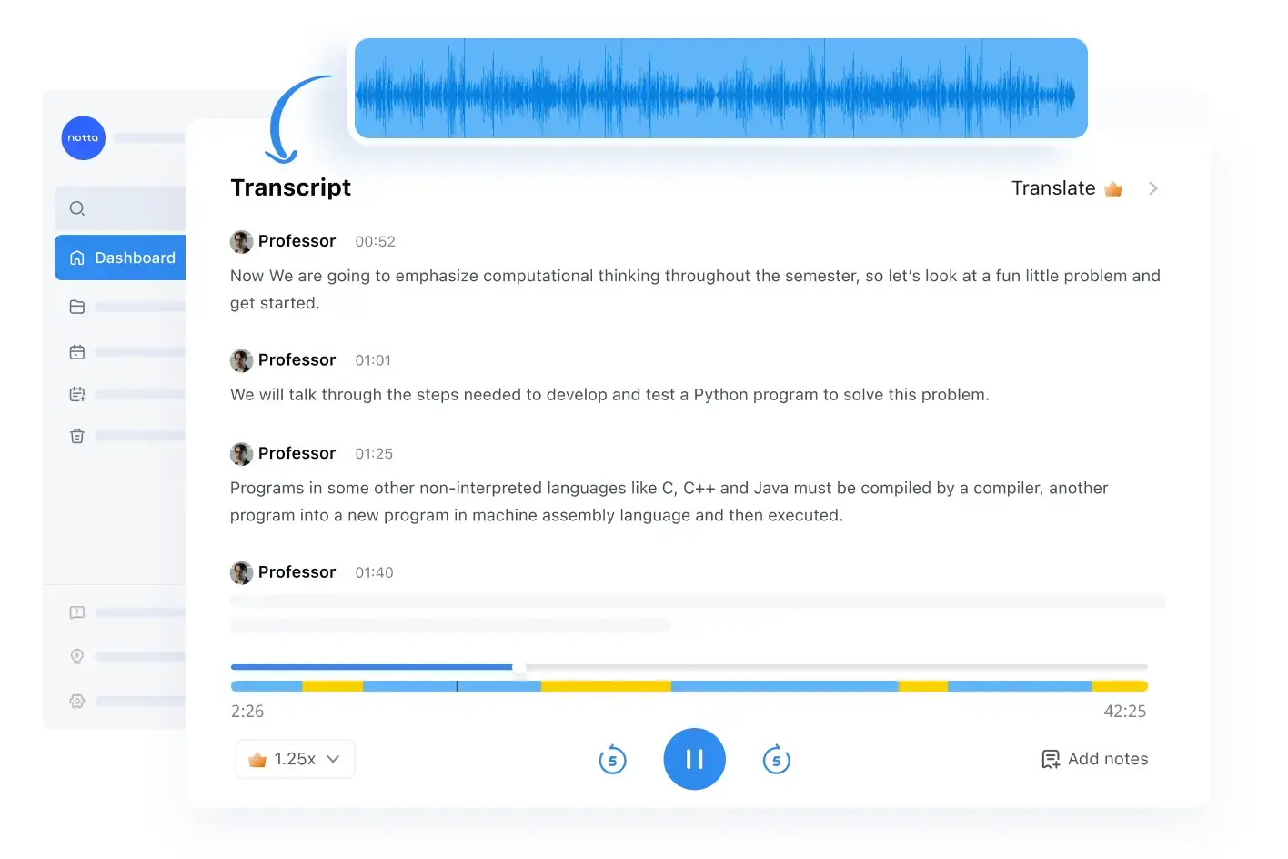 Notta.ai AI Transcription Software Interface