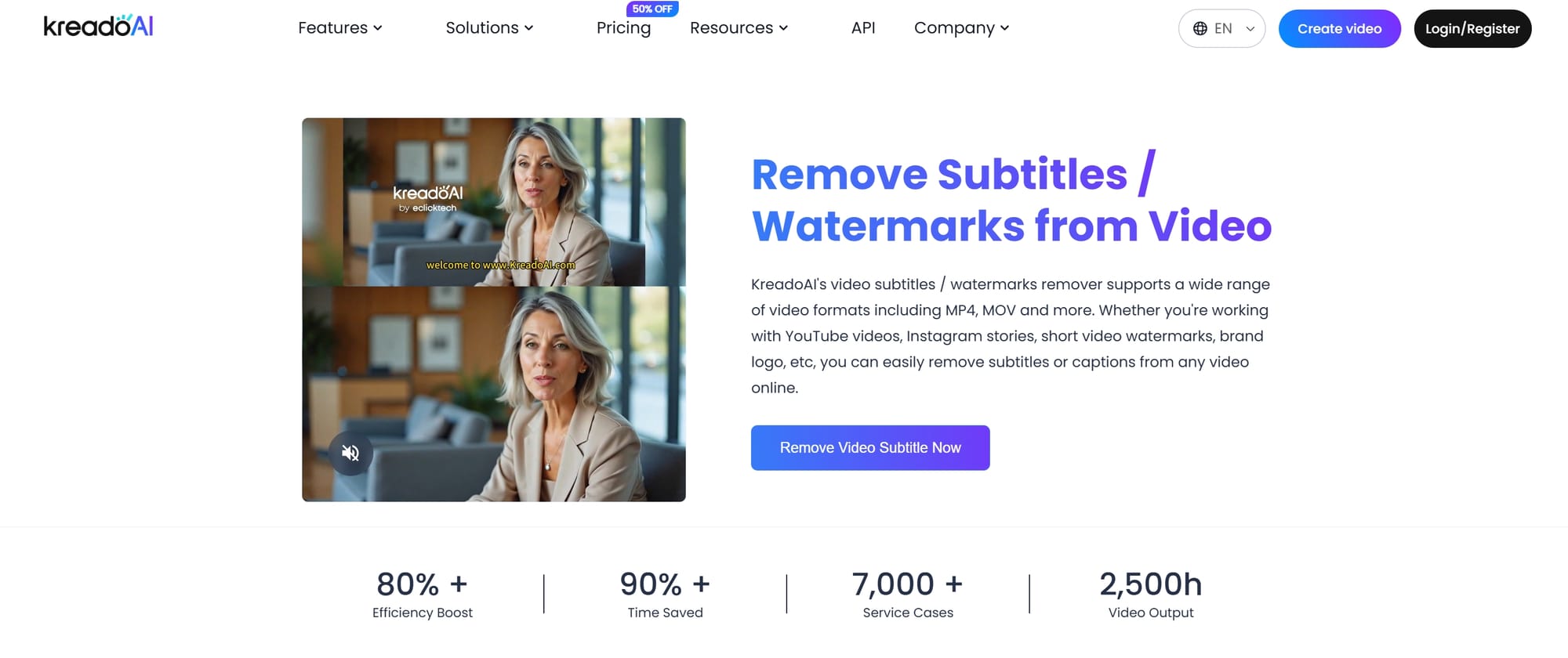 Example of Kreadoai video with and without watermark