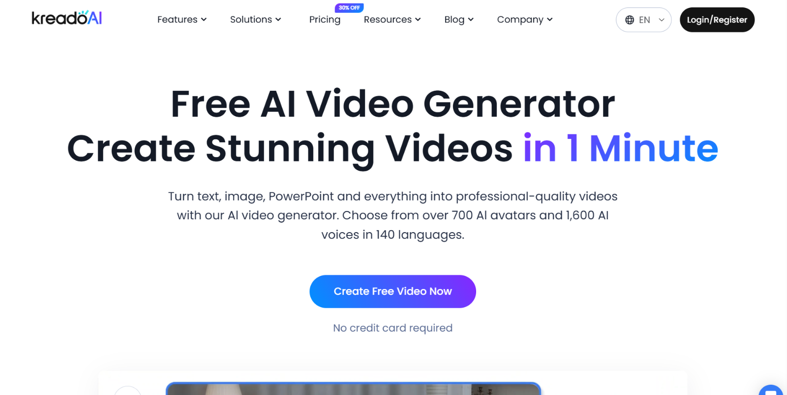Kreadoai platform interface showing AI avatar and text-to-speech functionality