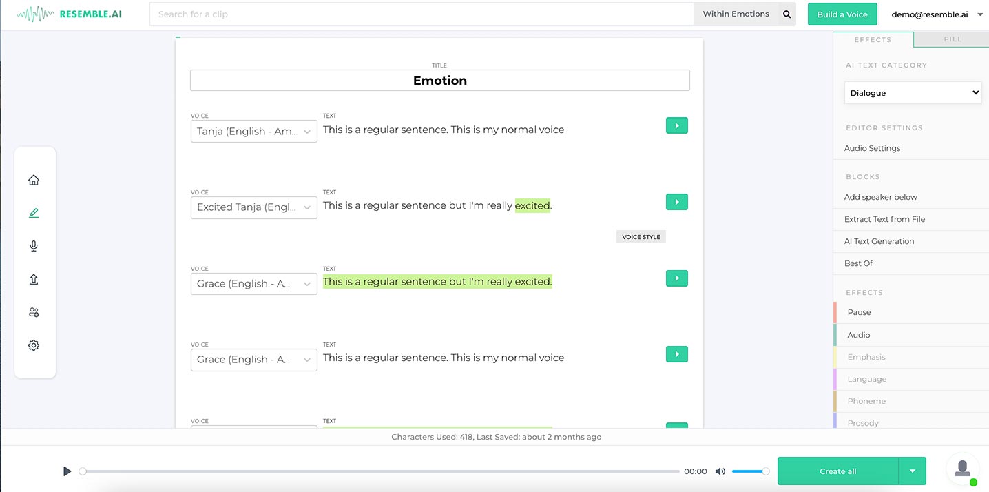 Resemble AI Voice Cloning Platform Interface