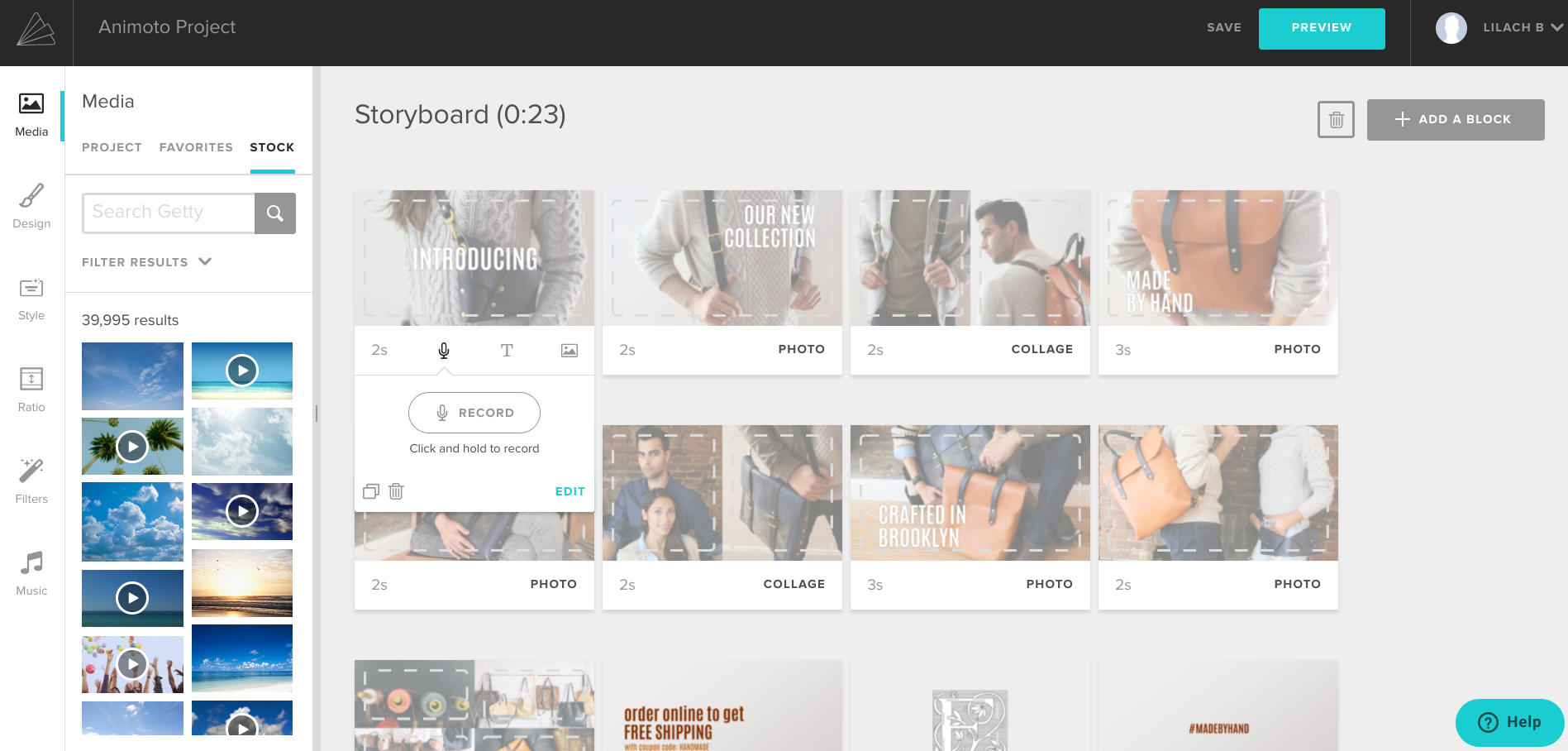 Animoto Video Creation Interface