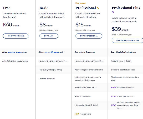 Animoto pricing plans 2025 comparison