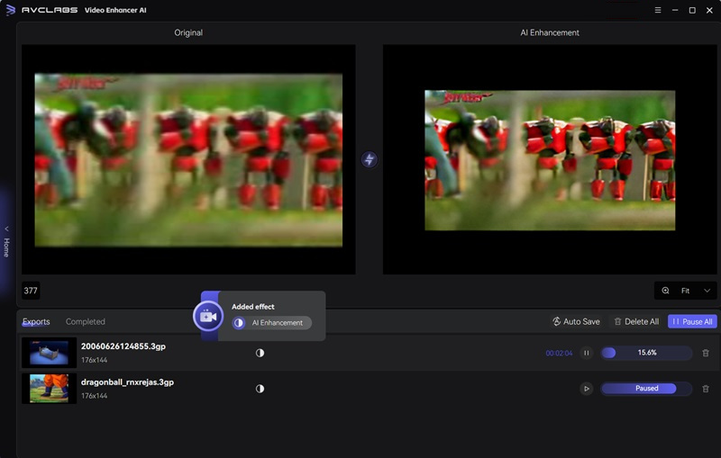 AVCLabs Video Enhancer AI export interface