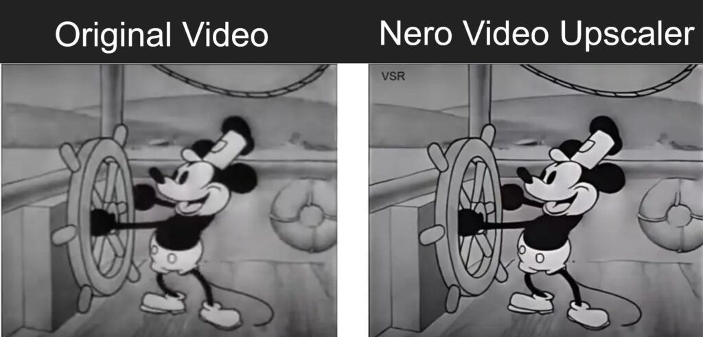 Before and after comparison of old video restoration with AI