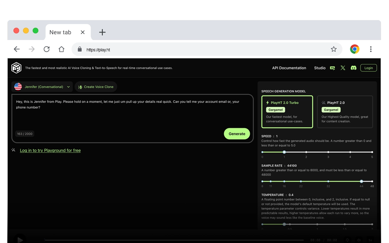 Play.ht AI Voice Generator Interface