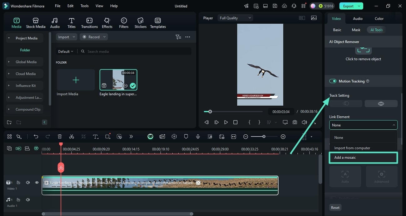 PowerDirector AI Motion Tracking Interface