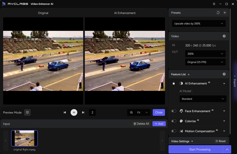 AVCLabs Video Enhancer AI Interface