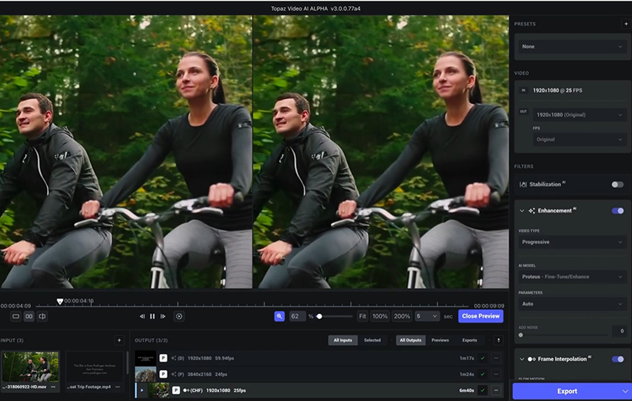 Topaz Video AI Interface Comparison
