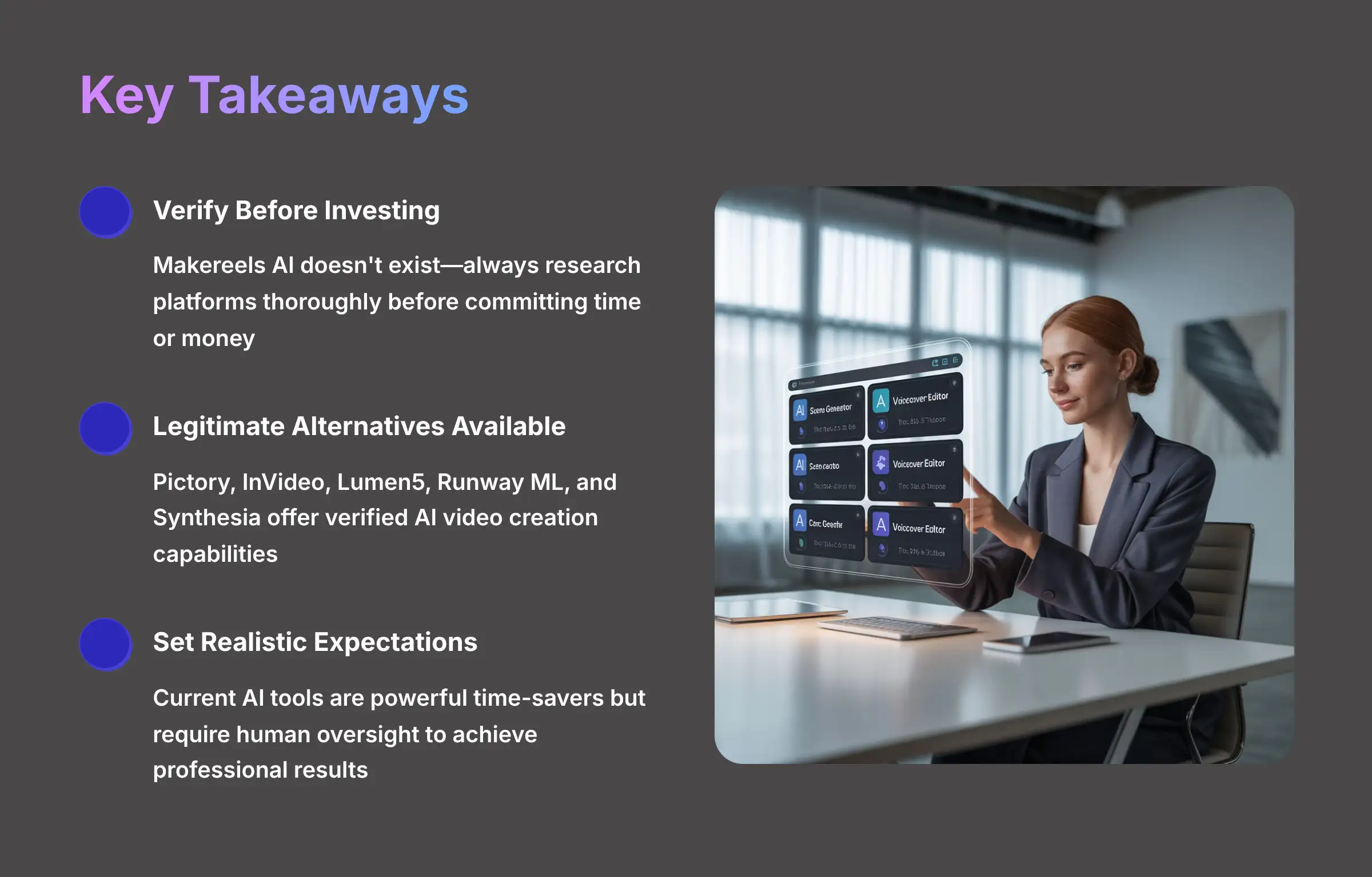 Key Takeaways - Essential information about Makereels AI and alternatives