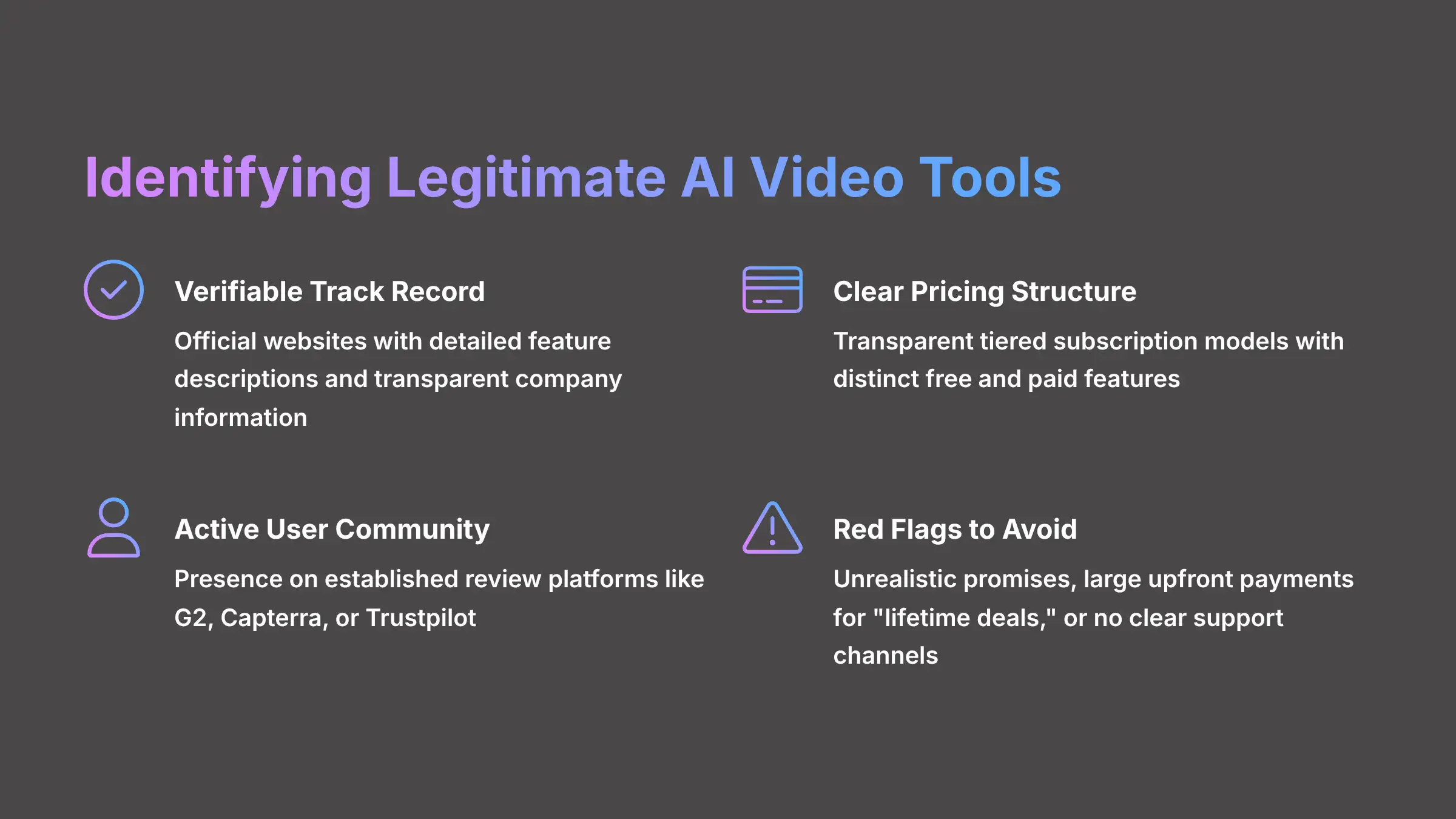Identifying Legitimate AI Video Tools - Guide to recognizing real vs fake AI platforms