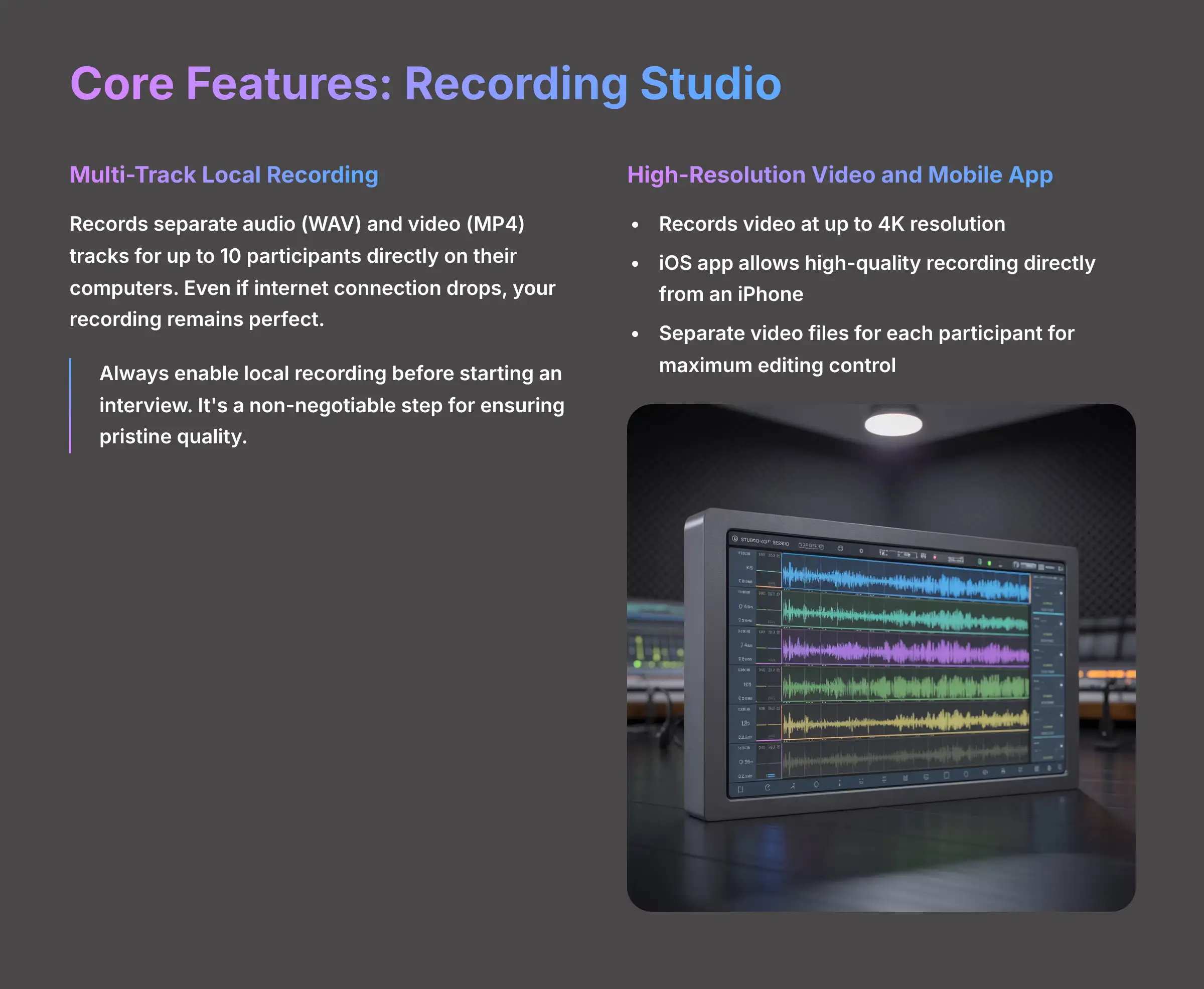 Podcastle Core Features Recording Studio capabilities