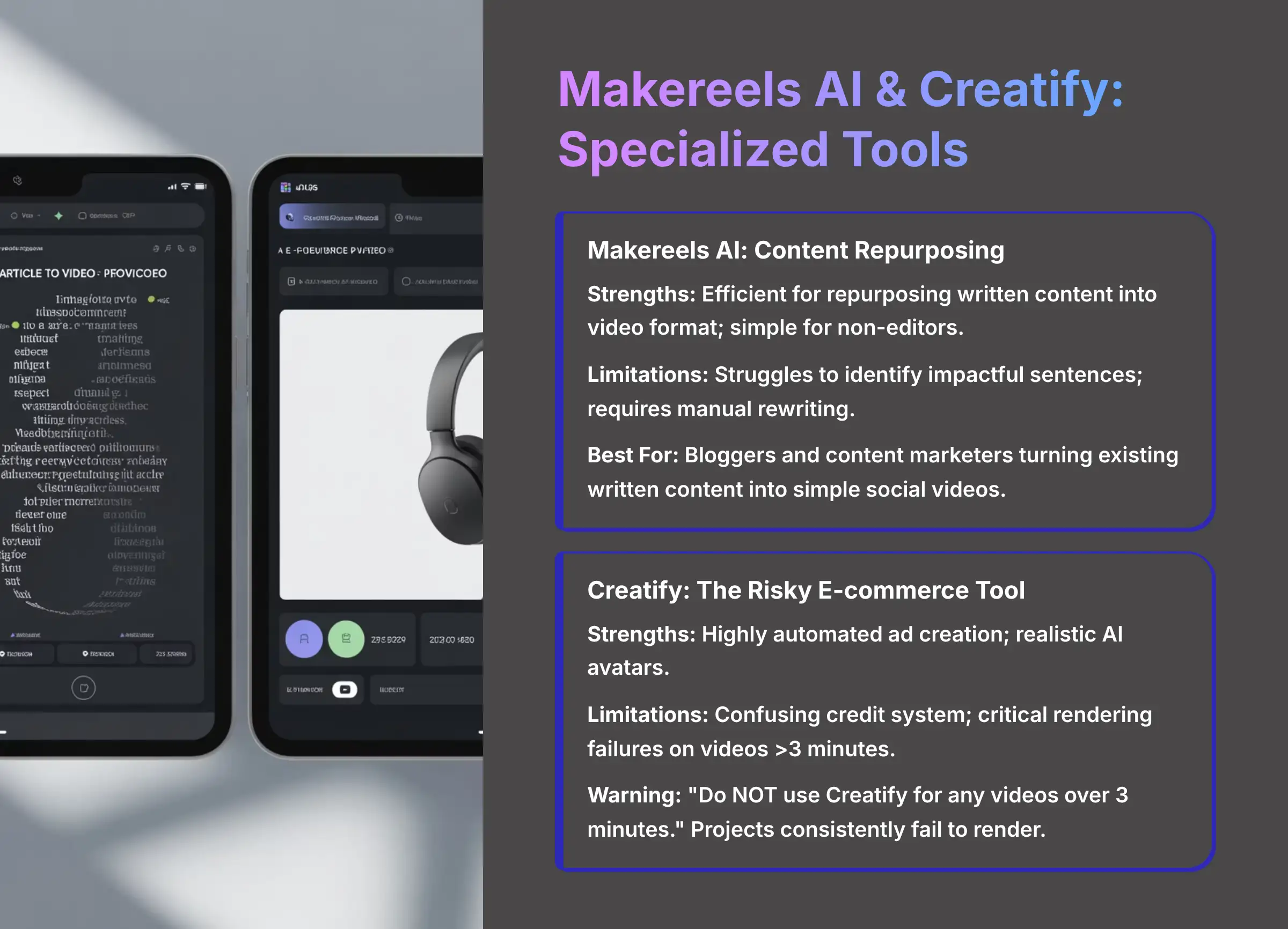 Makereels AI and Creatify - Specialized Tools - AI Video Generators Free