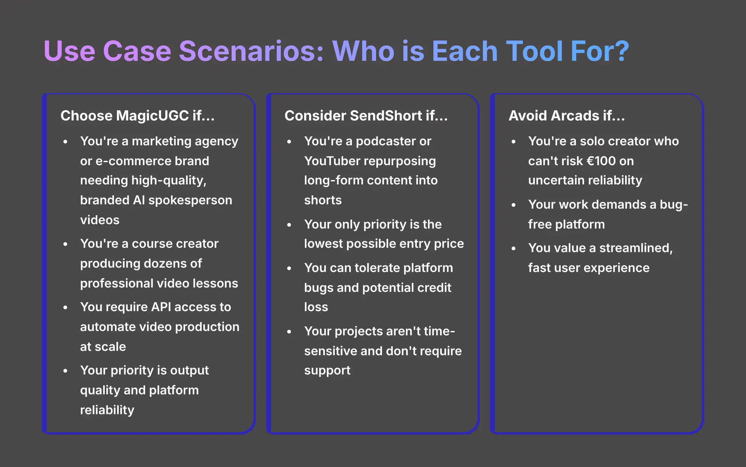 Use Case Scenarios - Who is Each Tool For