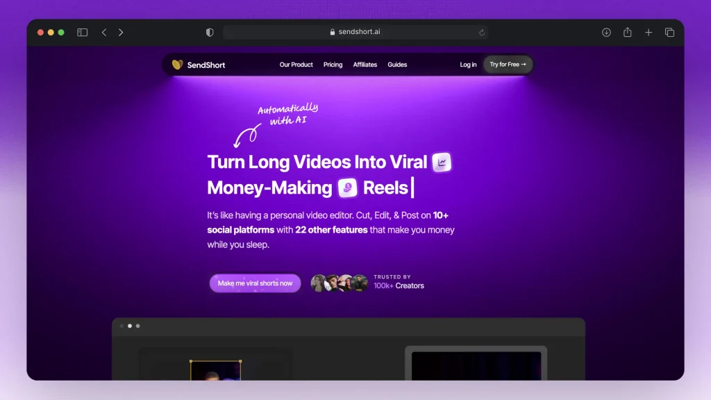 SendShort Interface - Faceless Video Creation