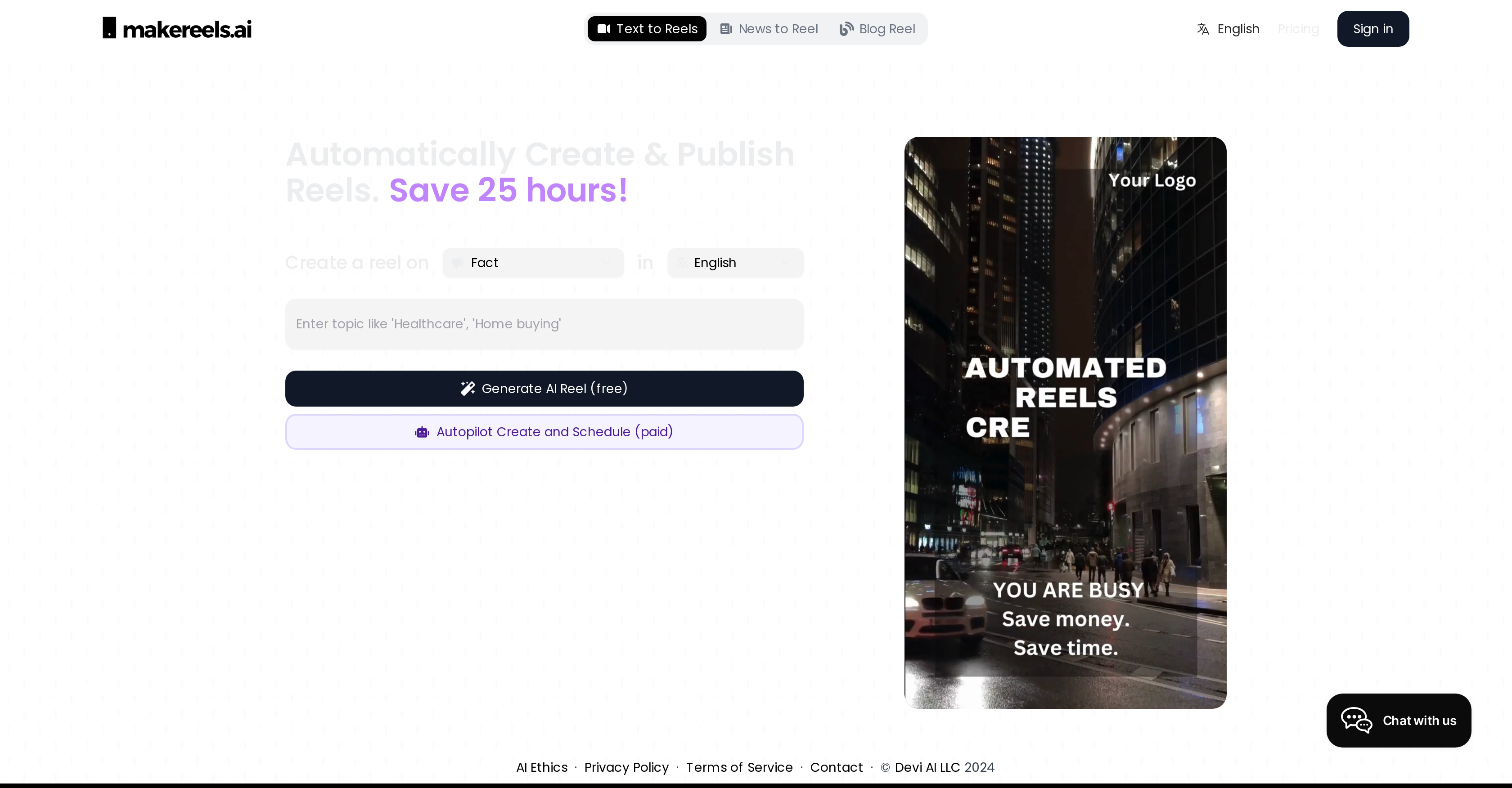 Makereels AI interface dashboard