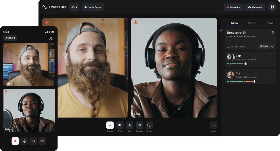 Riverside.fm Interface and Recording Studio